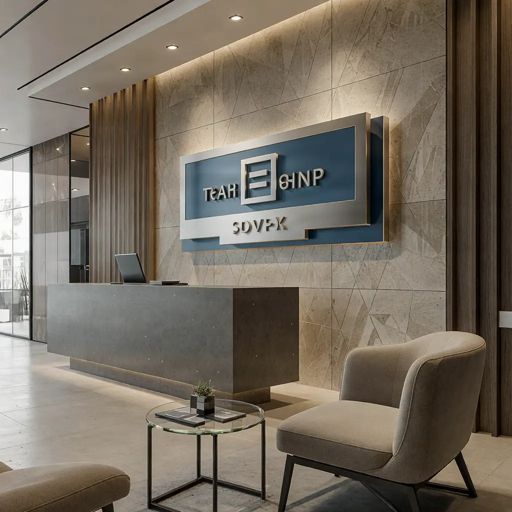 Custom branded lobby sign in a corporate reception area